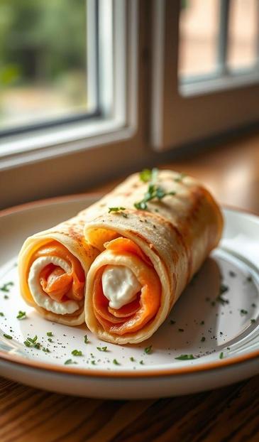 Закуска Блинчики с семгой и сливочным сыром — Рецепты закусок на стол