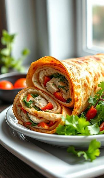 Закуска Рулет Из Лаваша С Хумусом, Овощами И Курицей