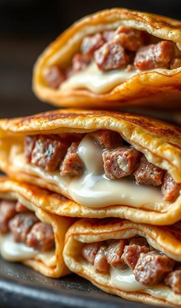 блинчики с колбасой и сыром