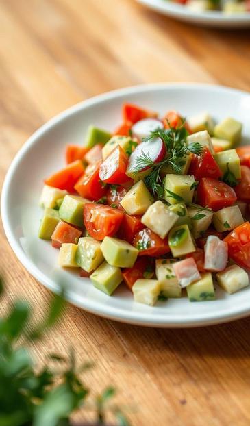 Постный салат с авокадо и свежими овощами: рецепт