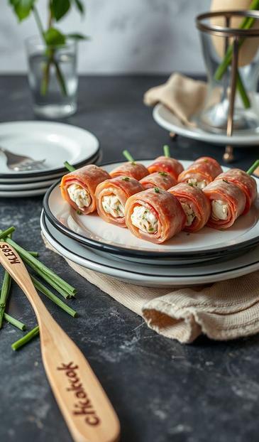 рулетики из ветчины с крабовыми палочками