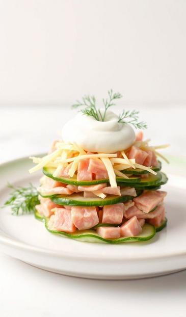 Салат с ветчиной, огурцом и сыром: пошаговый рецепт