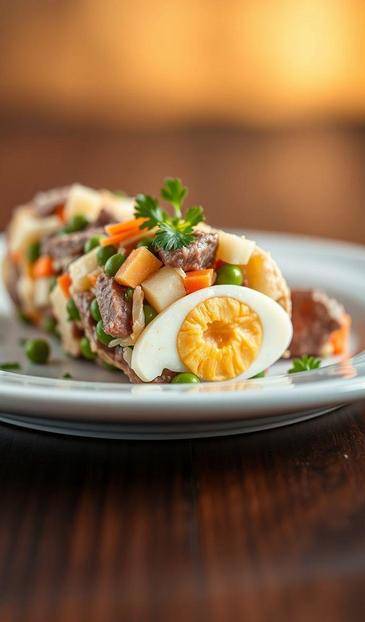 Салат Оливье с говядиной