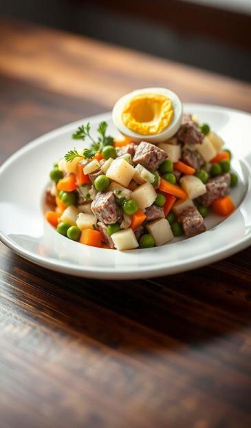  салат Оливье с мясом