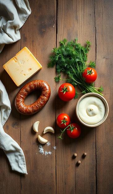  салат с колбасой и помидорами