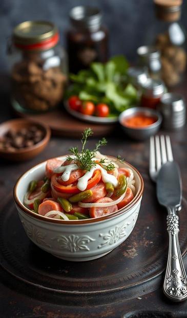  баварский салат с колбасой и капустой
