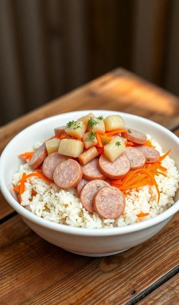 Рецепт салата «Нежность» с колбасой и рисом пошагово