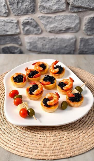 Тарталетки с черной икрой и креветками: праздничный рецепт