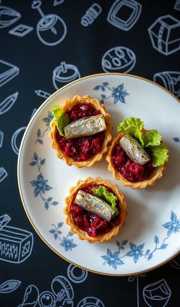 тарталетки со свеклой и селедкой